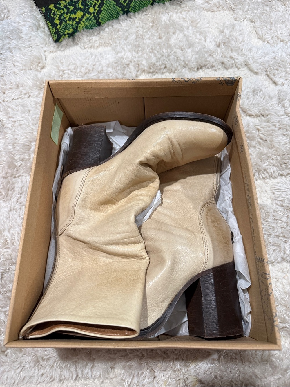 Free People Cream Leather Block Heel Boots